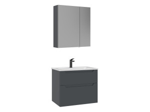 Ensemble Meuble Vasque avec Miroir (2 Pièces) "Messina 65 v2" - 65 x 45 x 55 cm - Matte Anthracite