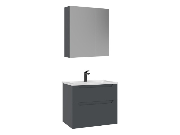 Ensemble Meuble Vasque avec Miroir (2 Pièces) "Messina 65 v2" - 65 x 45 x 55 cm - Matte Anthracite