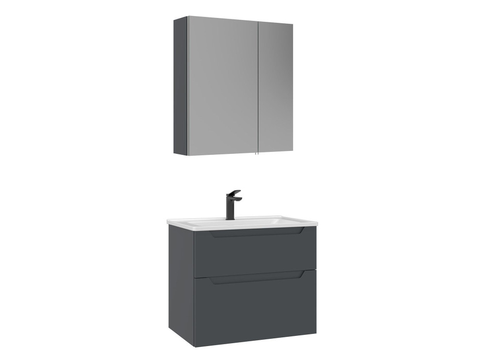 Ensemble Meuble Vasque avec Miroir (2 Pièces) "Messina 65 v2" - 65 x 45 x 55 cm - Matte Anthracite