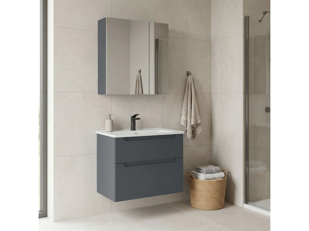 Ensemble Meuble Vasque avec Miroir (2 Pièces) "Messina 65 v2" - 65 x 45 x 55 cm - Matte Anthracite