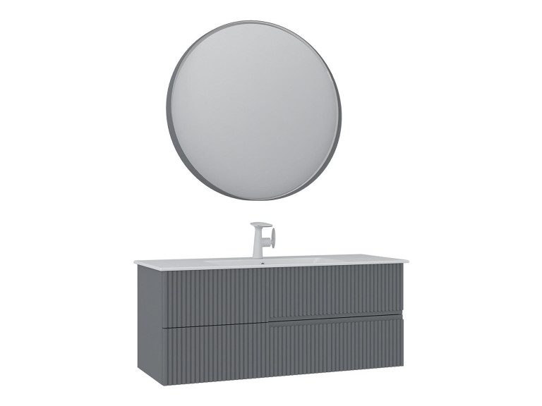 Ensemble Meuble Vasque avec Miroir (2 Pièces) "Moonlight 120 v2" - 121 x 51 x 51 cm - Matte Grey