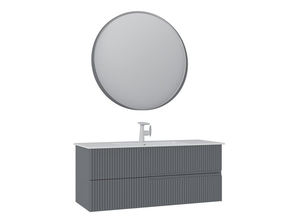 Ensemble Meuble Vasque avec Miroir (2 Pièces) "Moonlight 120 v2" - 121 x 51 x 51 cm - Matte Grey