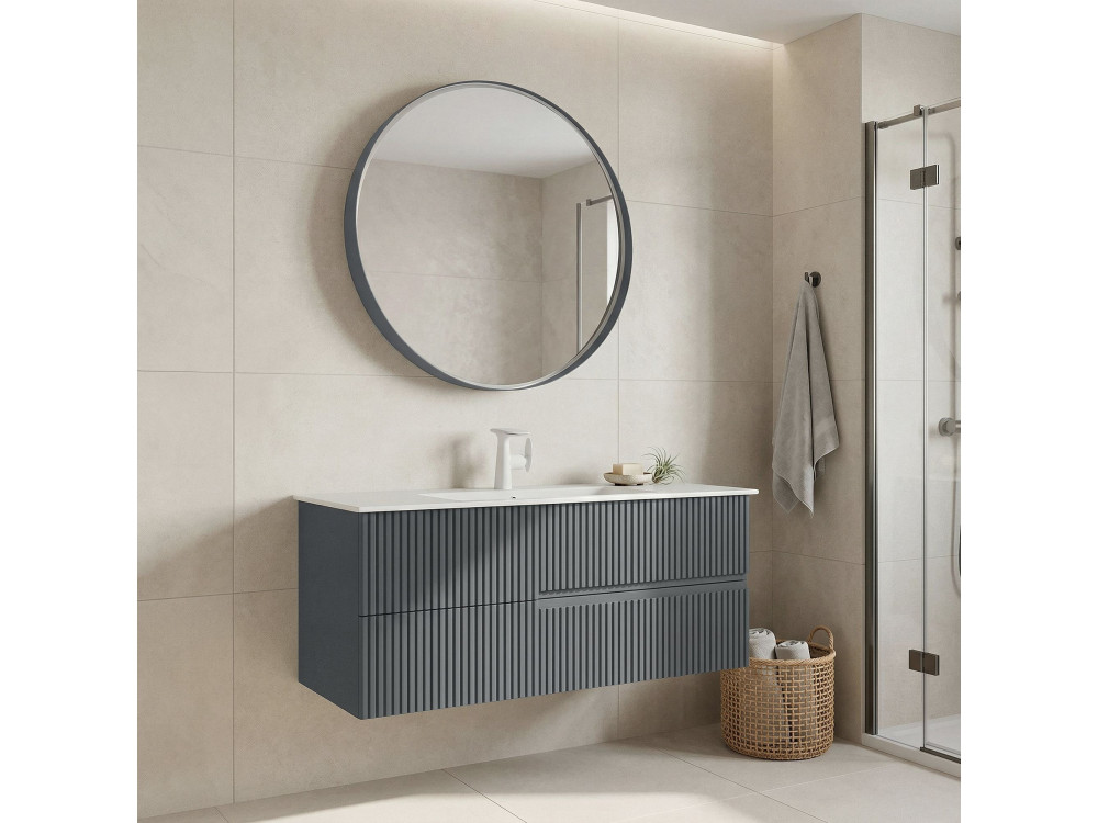 Ensemble Meuble Vasque avec Miroir (2 Pièces) "Moonlight 120 v2" - 121 x 51 x 51 cm - Matte Grey