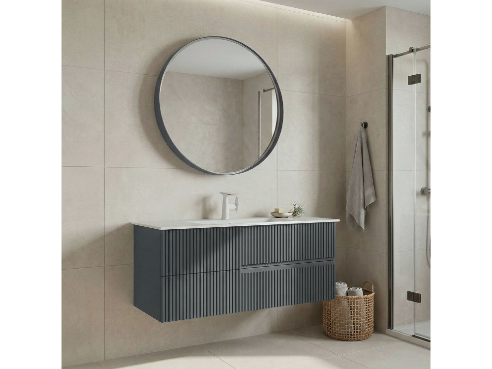Ensemble Meuble Vasque avec Miroir (2 Pièces) "Moonlight 120 v2" - 121 x 51 x 51 cm - Matte Anthracite
