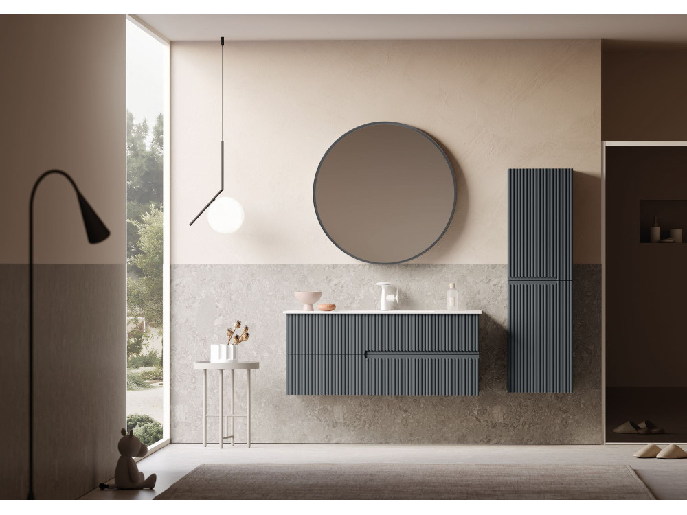 Ensemble Meuble Vasque avec Miroir (2 Pièces) "Moonlight 120 v2" - 121 x 51 x 51 cm - Matte Anthracite