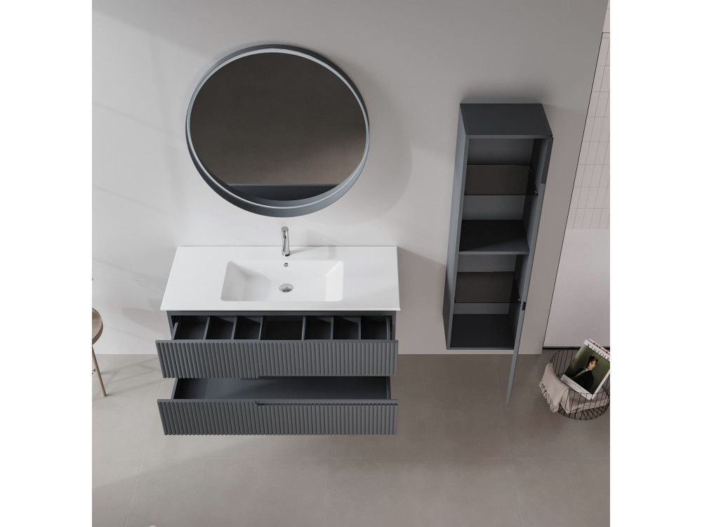 Ensemble Meuble Vasque avec Miroir (2 Pièces) "Moonlight 120 v2" - 121 x 51 x 51 cm - Matte Anthracite