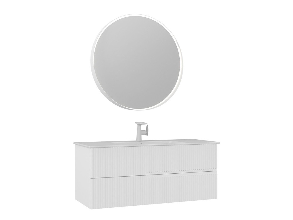 Ensemble Meuble Vasque avec Miroir (2 Pièces) "Moonlight 120 v2" - 121 x 51 x 51 cm - Matte White