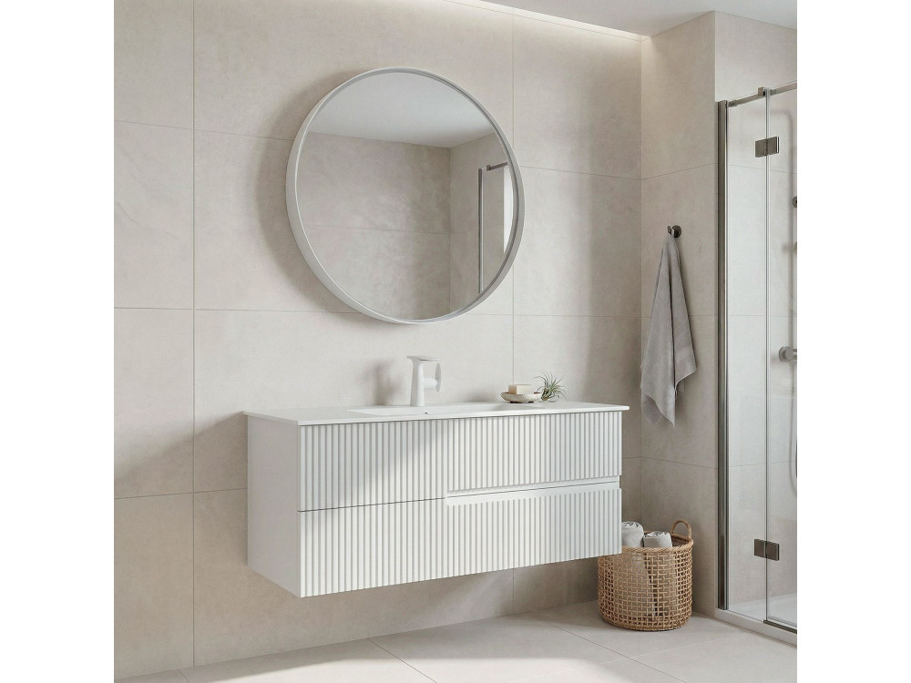 Ensemble Meuble Vasque avec Miroir (2 Pièces) "Moonlight 120 v2" - 121 x 51 x 51 cm - Matte White
