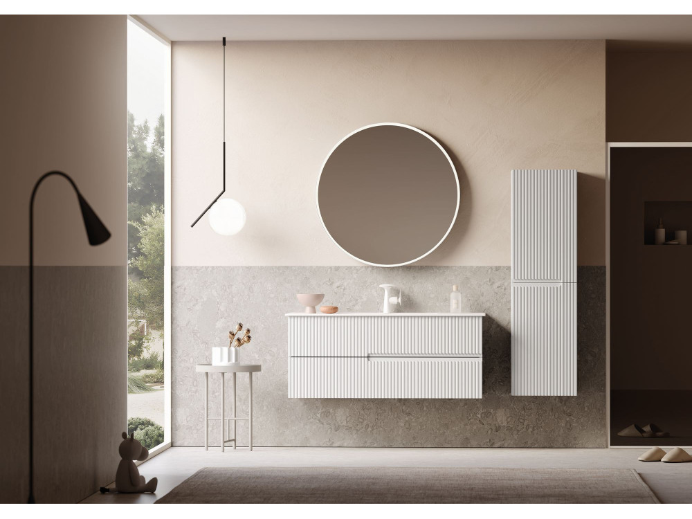 Ensemble Meuble Vasque avec Miroir (2 Pièces) "Moonlight 120 v2" - 121 x 51 x 51 cm - Matte White