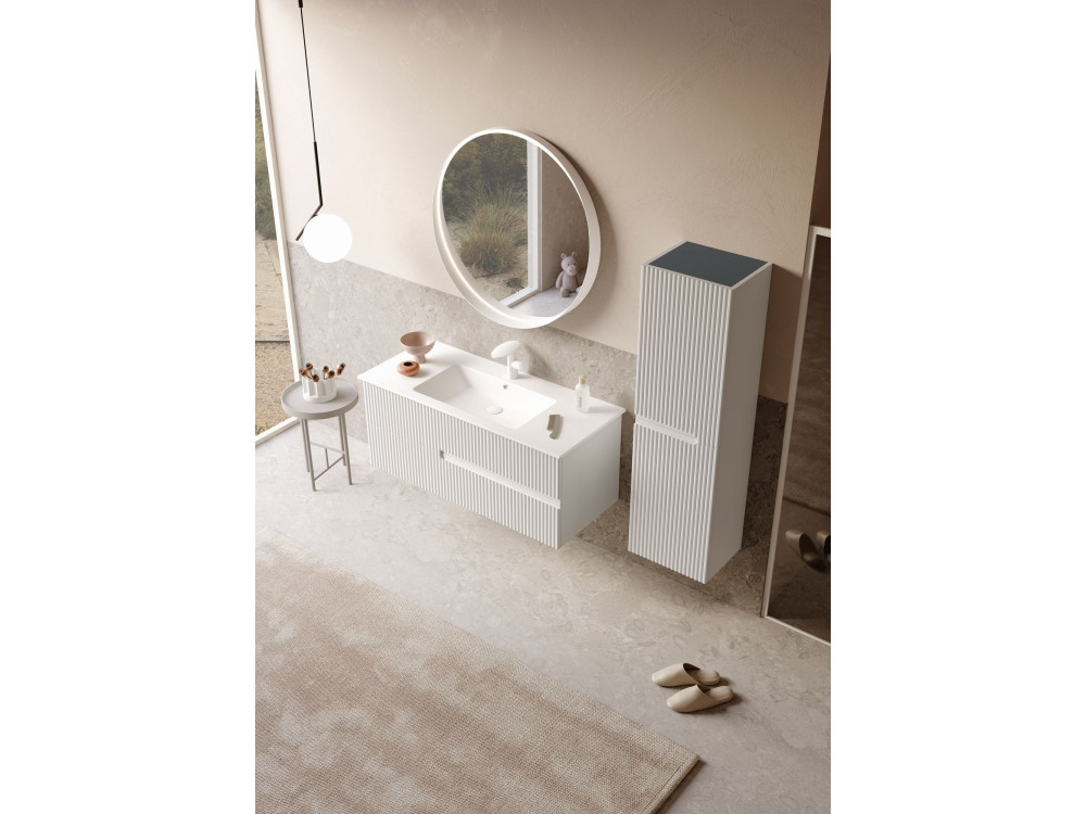 Ensemble Meuble Vasque avec Miroir (2 Pièces) "Moonlight 120 v2" - 121 x 51 x 51 cm - Matte White