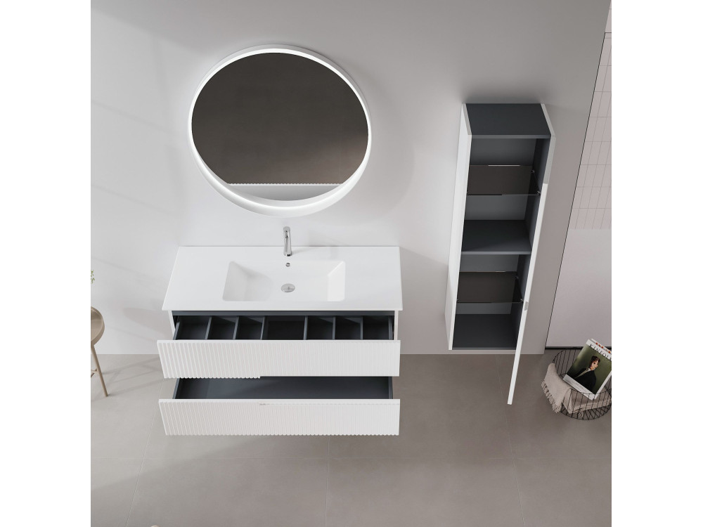 Ensemble Meuble Vasque avec Miroir (2 Pièces) "Moonlight 120 v2" - 121 x 51 x 51 cm - Matte White