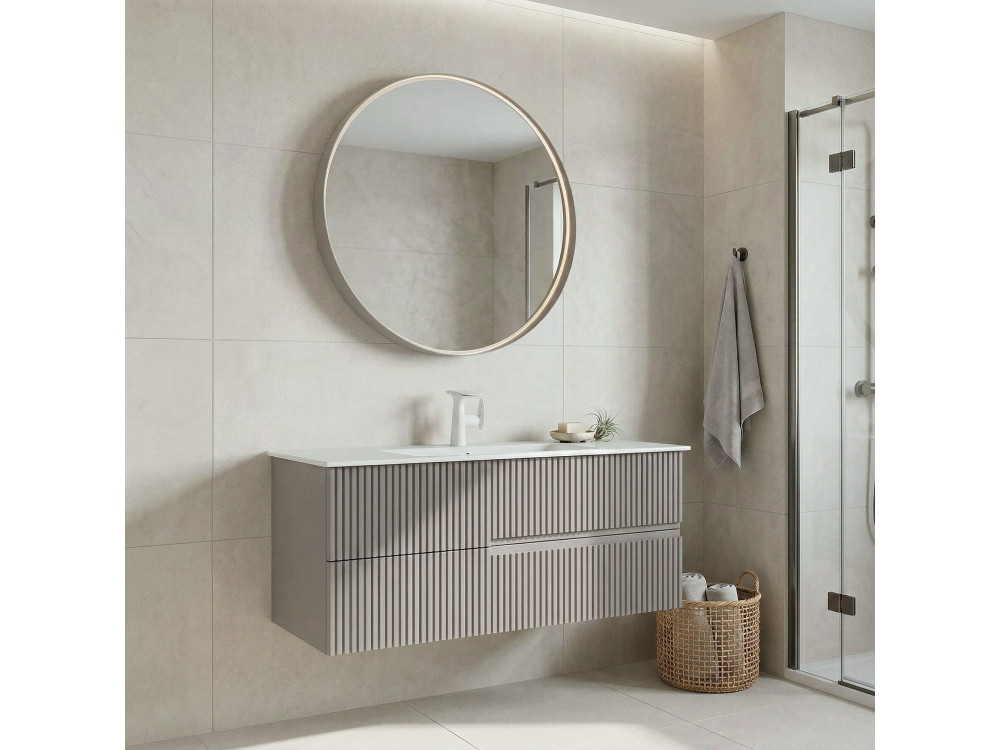 Ensemble Meuble Vasque avec Miroir (2 Pièces) "Moonlight 120 v2" - 121 x 51 x 51 cm - Matte Mink