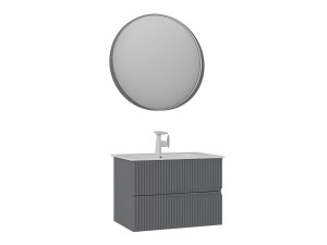 Ensemble Meuble Vasque avec Miroir (2 Pièces) "Moonlight 70 v2" - 71 x 51 x 51 cm - Matte Grey