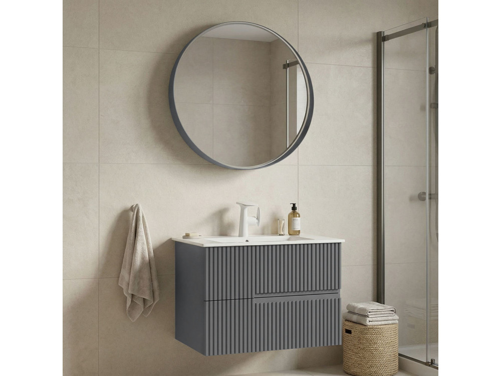 Ensemble Meuble Vasque avec Miroir (2 Pièces) "Moonlight 70 v2" - 71 x 51 x 51 cm - Matte Grey