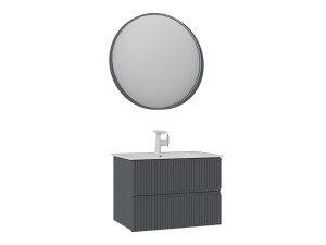 Ensemble Meuble Vasque avec Miroir (2 Pièces) "Moonlight 70 v2" - 71 x 51 x 51 cm - Matte Anthracite