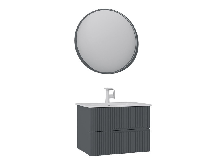 Ensemble Meuble Vasque avec Miroir (2 Pièces) "Moonlight 70 v2" - 71 x 51 x 51 cm - Matte Anthracite