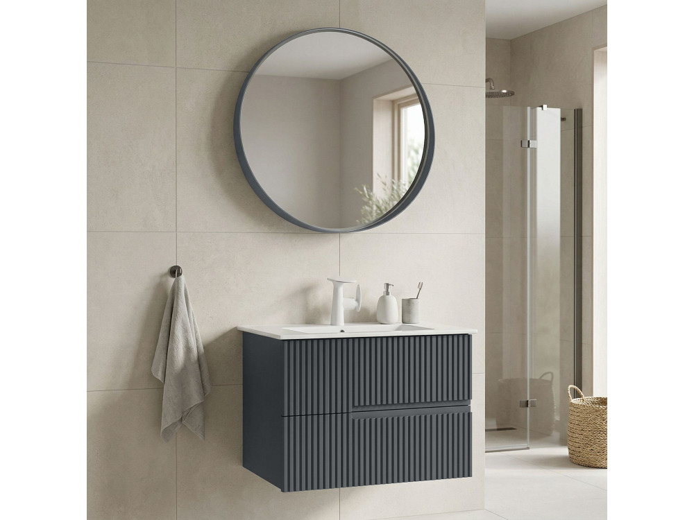 Ensemble Meuble Vasque avec Miroir (2 Pièces) "Moonlight 70 v2" - 71 x 51 x 51 cm - Matte Anthracite