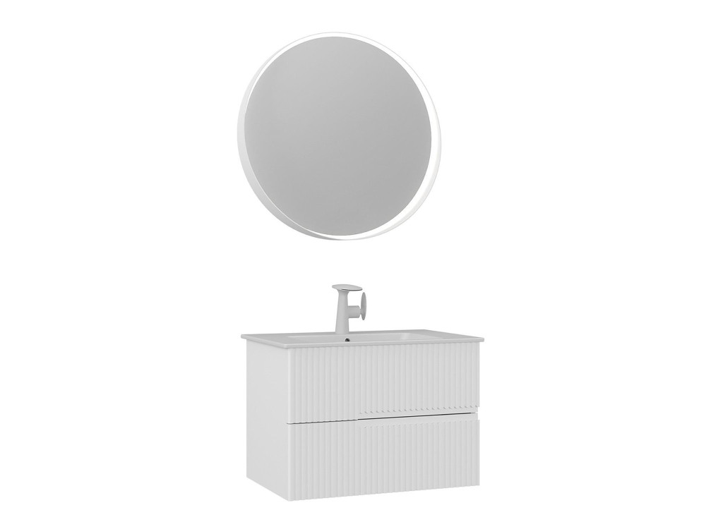 Ensemble Meuble Vasque avec Miroir (2 Pièces) "Moonlight 70 v2" - 71 x 51 x 51 cm - Matte White
