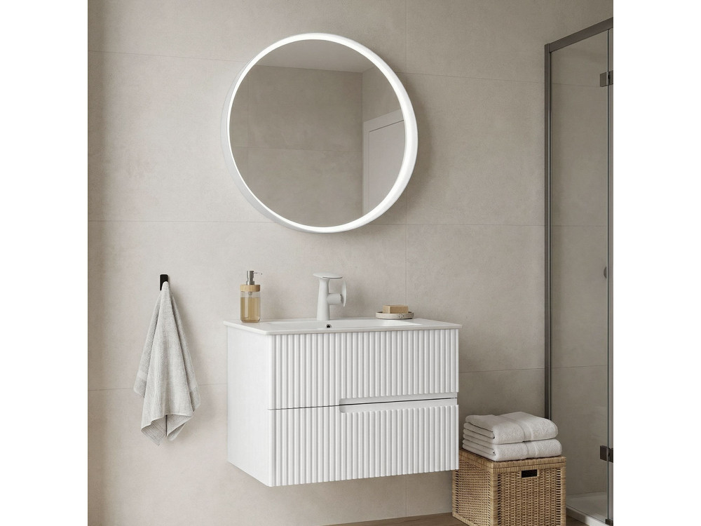 Ensemble Meuble Vasque avec Miroir (2 Pièces) "Moonlight 70 v2" - 71 x 51 x 51 cm - Matte White