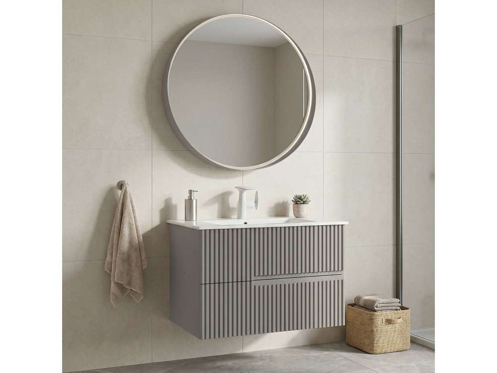 Ensemble Meuble Vasque avec Miroir (2 Pièces) "Moonlight 70 v2" - 71 x 51 x 51 cm - Matte Mink