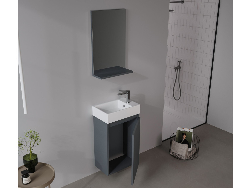 Ensemble Meuble Vasque avec Miroir (2 Pièces) "Conza 45" - 45 x 26 x 75 cm - Matte Anthracite