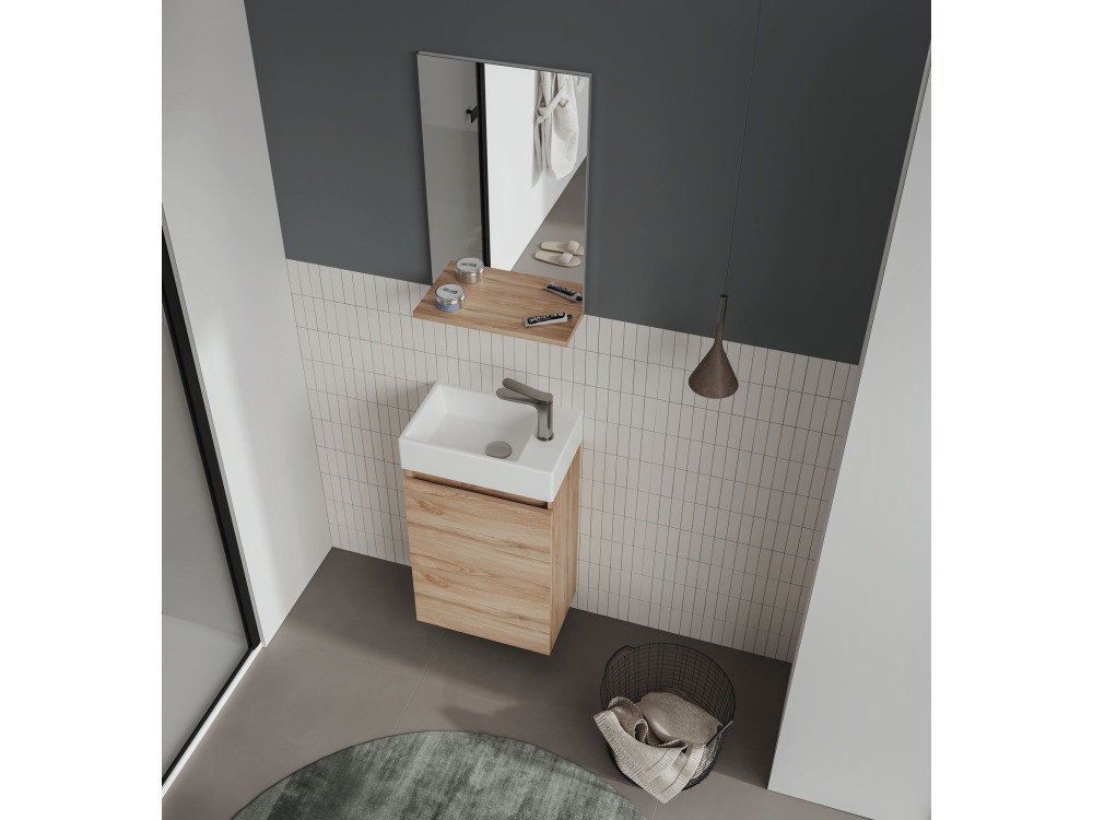 Ensemble Meuble Vasque avec Miroir (2 Pièces) "Conza 45" - 45 x 26 x 75 cm - Oak