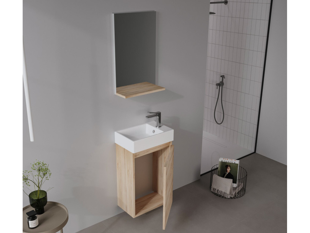 Ensemble Meuble Vasque avec Miroir (2 Pièces) "Conza 45" - 45 x 26 x 75 cm - Oak