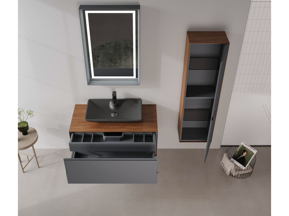 Meuble Vasque "Craft 100" - 100 x 50 x 40 cm - Walnut / Anthracite