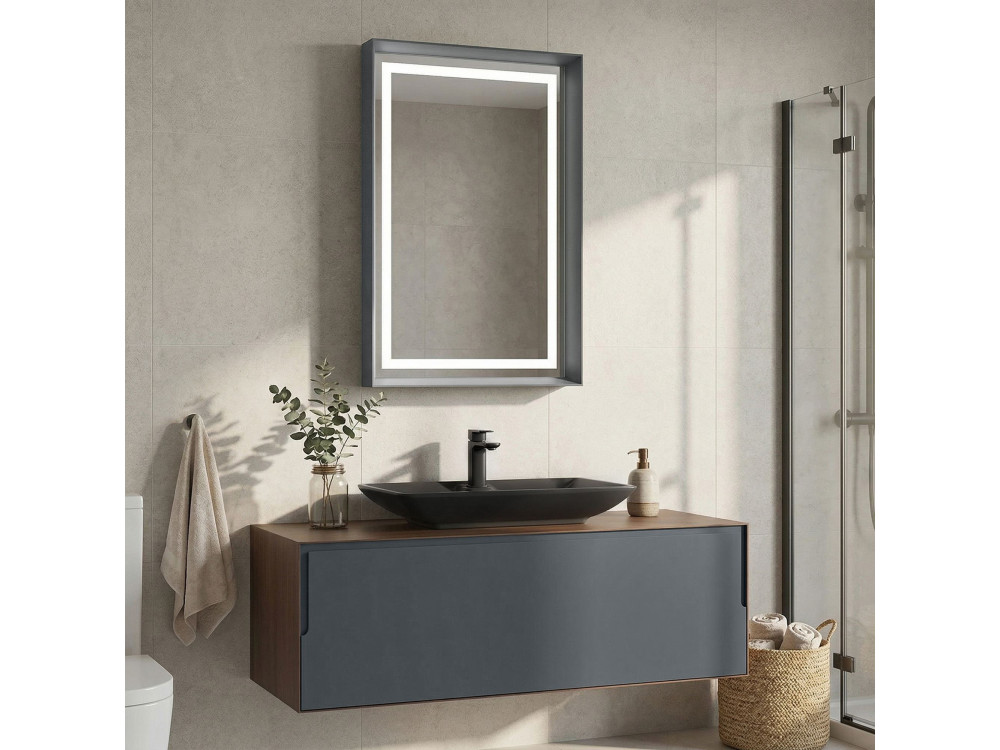 Ensemble Meuble Vasque avec Miroir (2 Pièces) "Craft 120" - 120 x 50 x 40 cm - Walnut / Anthracite