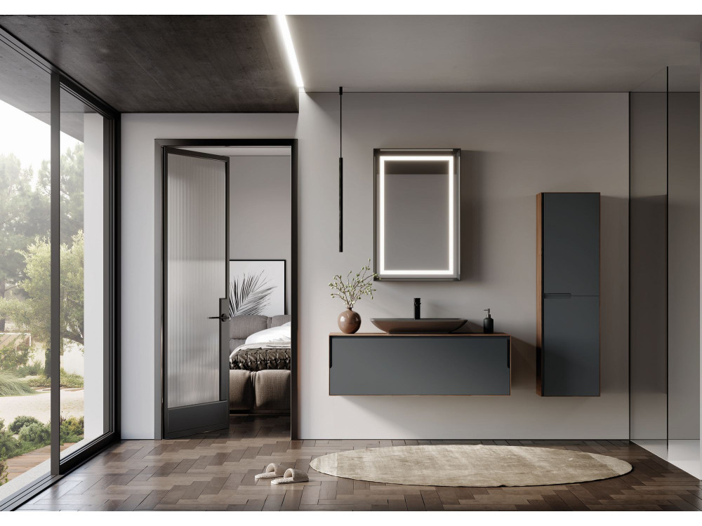 Ensemble Meuble Vasque avec Miroir (2 Pièces) "Craft 120" - 120 x 50 x 40 cm - Walnut / Anthracite
