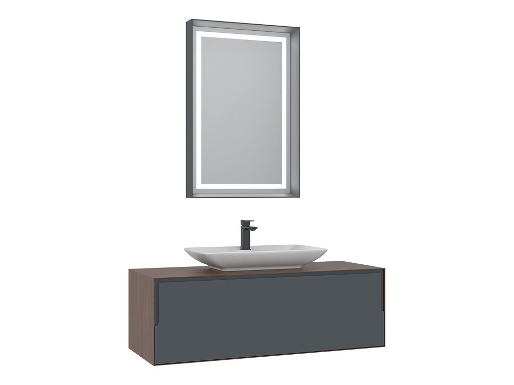 Ensemble Meuble Vasque avec Miroir (2 Pièces) "Craft 120" - 120 x 50 x 40 cm - Walnut / Anthracite / White
