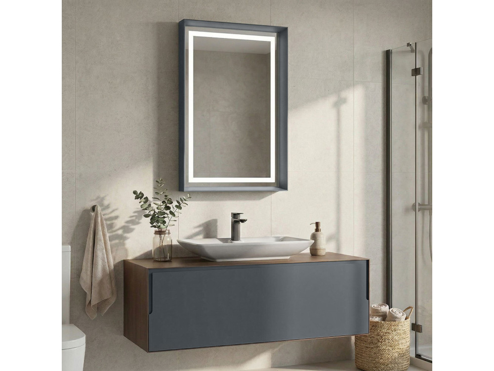 Ensemble Meuble Vasque avec Miroir (2 Pièces) "Craft 120" - 120 x 50 x 40 cm - Walnut / Anthracite / White