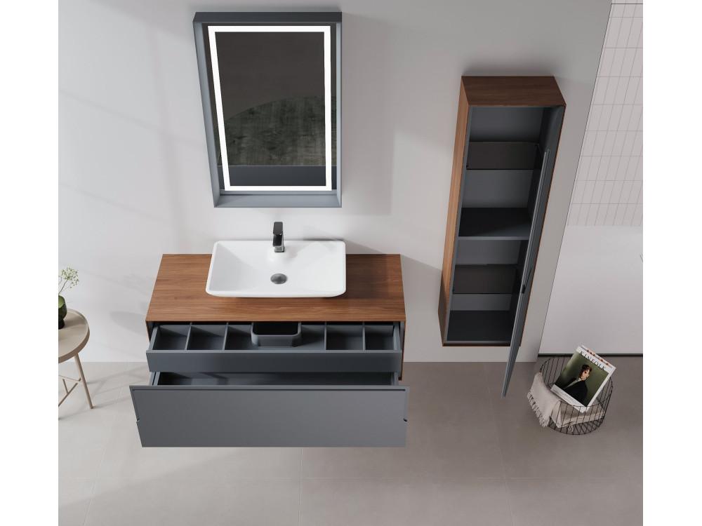 Ensemble Meuble Vasque avec Miroir (2 Pièces) "Craft 120" - 120 x 50 x 40 cm - Walnut / Anthracite / White