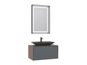 Ensemble Meuble Vasque avec Miroir (2 Pièces) "Craft 80" - 60 x 50 x 40 cm - Walnut / Anthracite