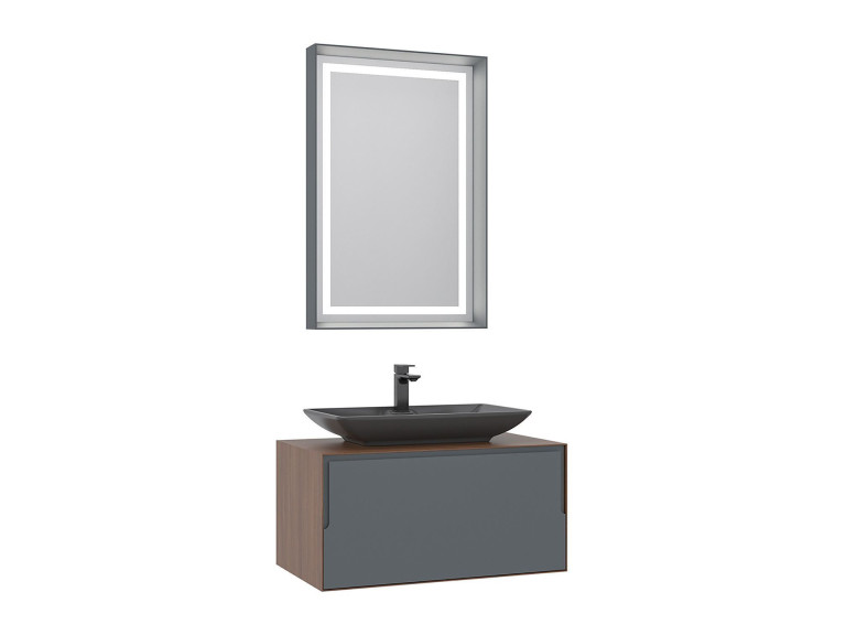 Ensemble Meuble Vasque avec Miroir (2 Pièces) "Craft 80" - 60 x 50 x 40 cm - Walnut / Anthracite