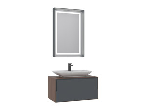 Ensemble Meuble Vasque avec Miroir (2 Pièces) "Craft 80" - 60 x 50 x 40 cm - Walnut / Anthracite / White