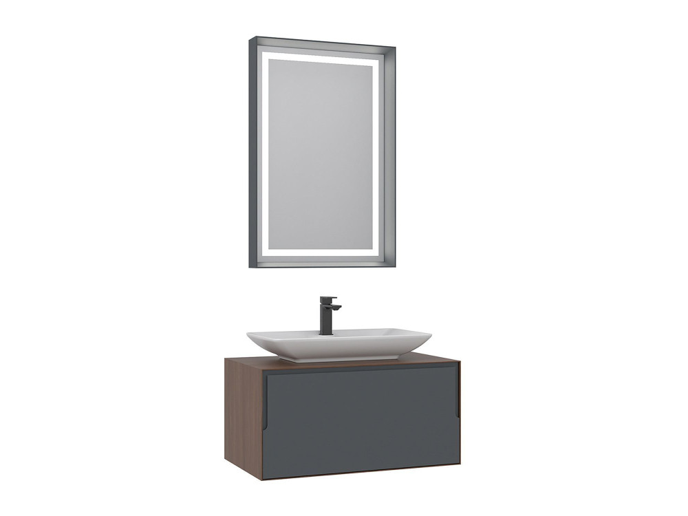 Ensemble Meuble Vasque avec Miroir (2 Pièces) "Craft 80" - 60 x 50 x 40 cm - Walnut / Anthracite / White