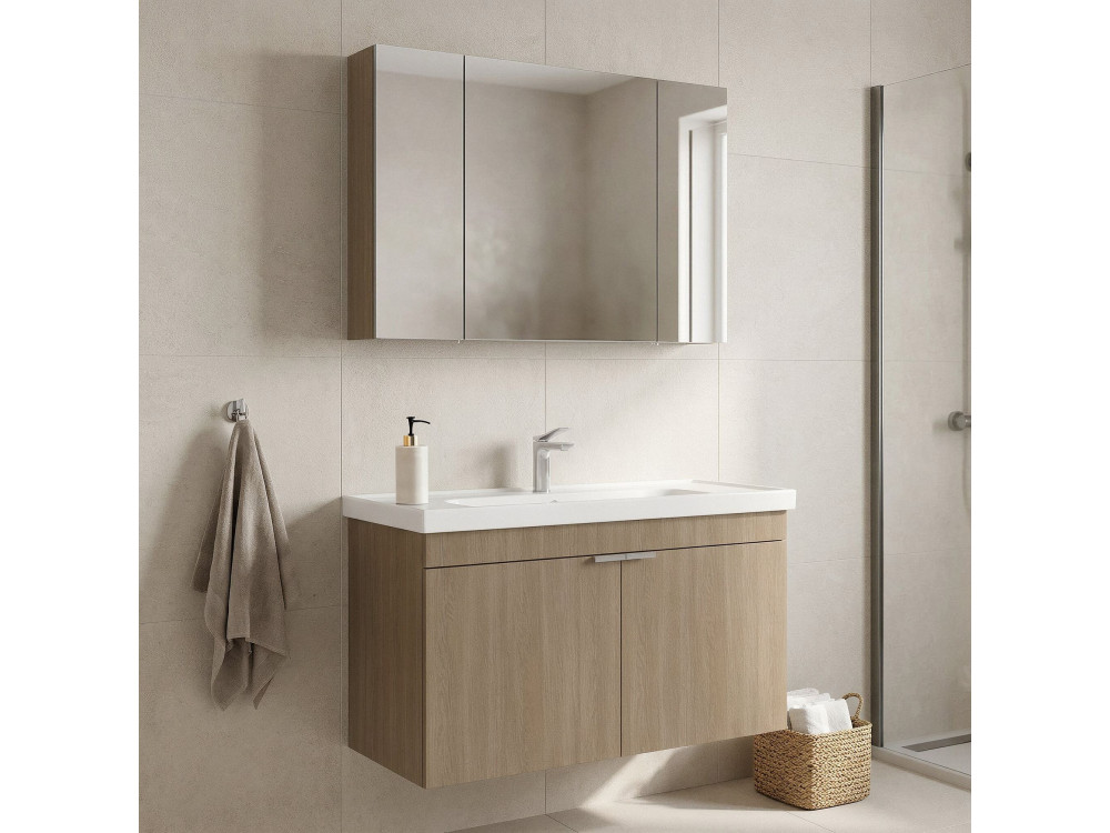 Ensemble Meuble Vasque avec Miroir (2 Pièces) "Desna 100" - 100 x 45 x 58 cm - Oak