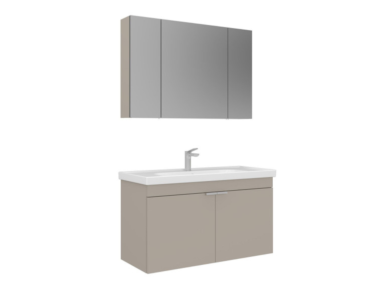 Ensemble Meuble Vasque avec Miroir (2 Pièces) "Desna 100" - 100 x 45 x 58 cm - Sand