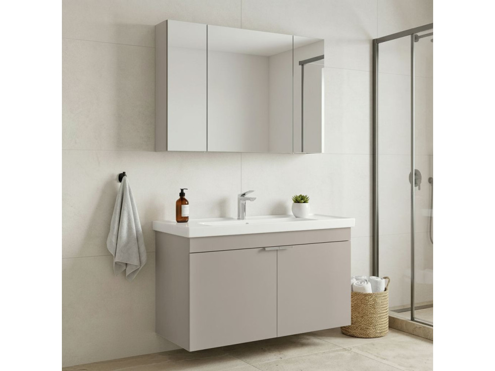 Ensemble Meuble Vasque avec Miroir (2 Pièces) "Desna 100" - 100 x 45 x 58 cm - Sand