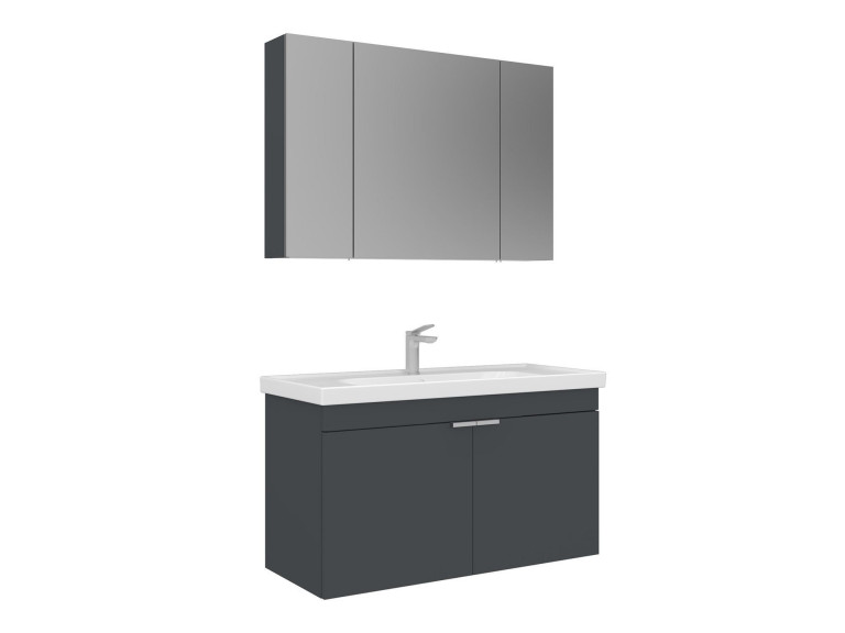 Ensemble Meuble Vasque avec Miroir (2 Pièces) "Desna 100" - 100 x 45 x 58 cm - Matte Anthracite