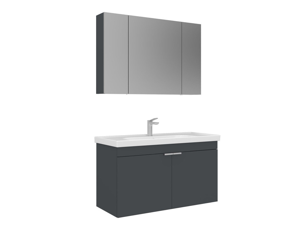 Ensemble Meuble Vasque avec Miroir (2 Pièces) "Desna 100" - 100 x 45 x 58 cm - Matte Anthracite