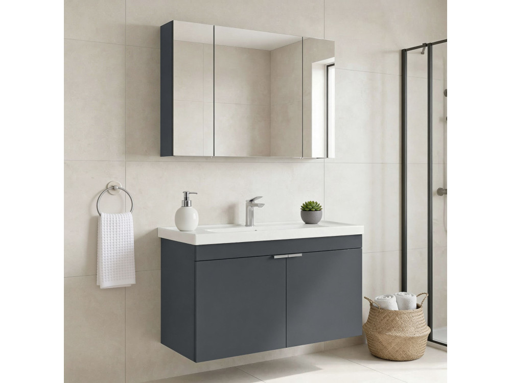 Ensemble Meuble Vasque avec Miroir (2 Pièces) "Desna 100" - 100 x 45 x 58 cm - Matte Anthracite