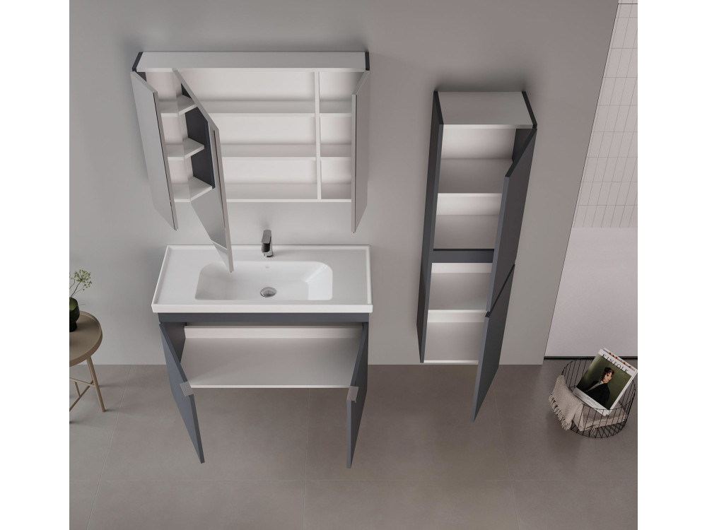 Ensemble Meuble Vasque avec Miroir (2 Pièces) "Desna 100" - 100 x 45 x 58 cm - Matte Anthracite