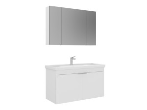 Ensemble Meuble Vasque avec Miroir (2 Pièces) "Desna 100" - 100 x 45 x 58 cm - Matte White