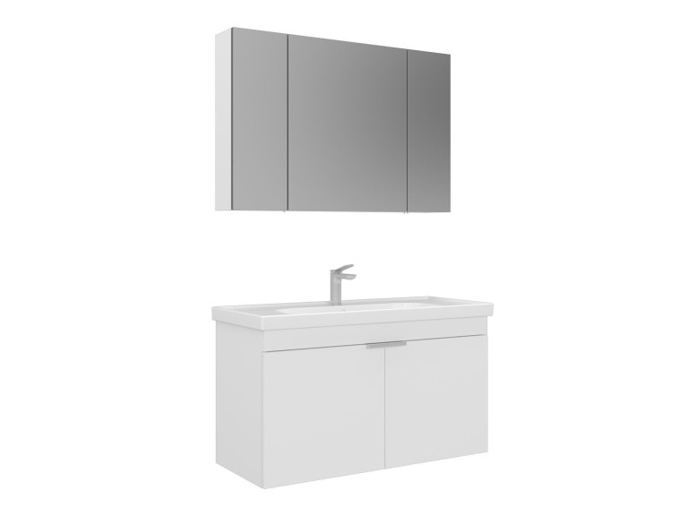 Ensemble Meuble Vasque avec Miroir (2 Pièces) "Desna 100" - 100 x 45 x 58 cm - Matte White