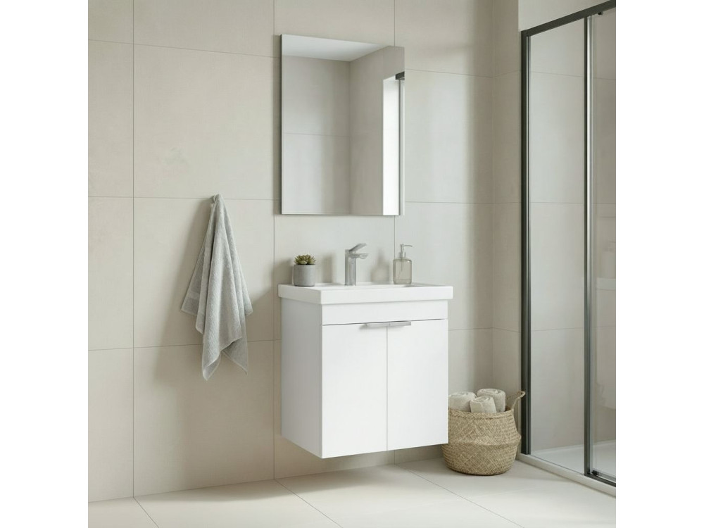 Ensemble Meuble Vasque avec Miroir (2 Pièces) "Desna 50" - 50 x 38 x 58 cm - Matte White