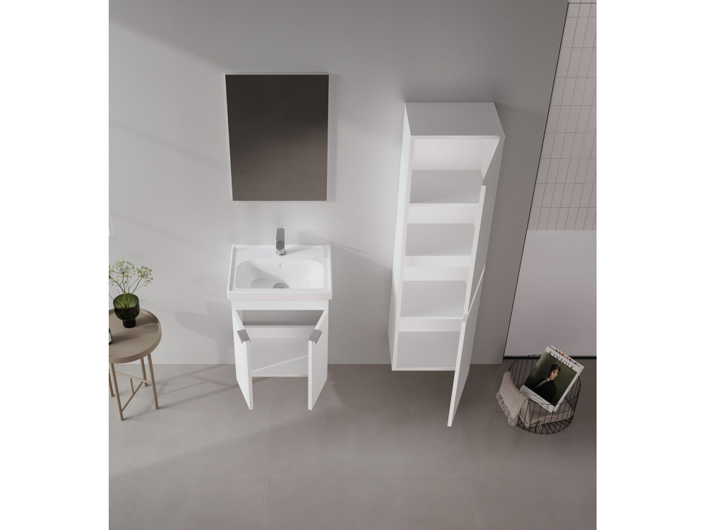 Ensemble Meuble Vasque avec Miroir (2 Pièces) "Desna 50" - 50 x 38 x 58 cm - Matte White
