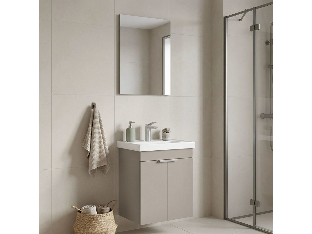 Ensemble Meuble Vasque avec Miroir (2 Pièces) "Desna 50" - 50 x 38 x 58 cm - Sand