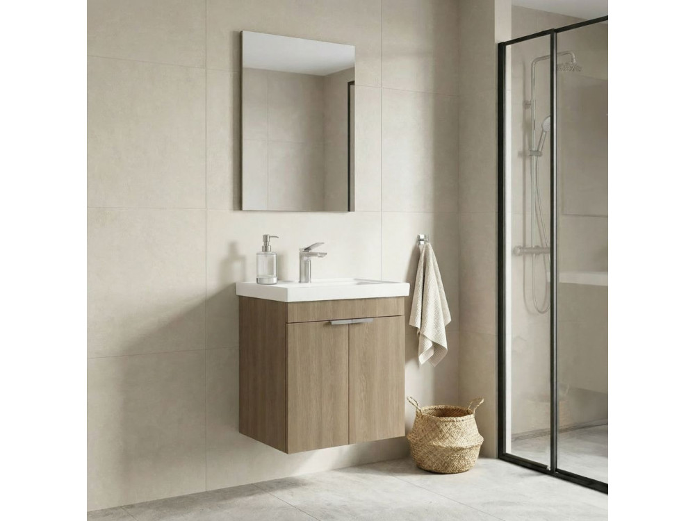 Ensemble Meuble Vasque avec Miroir (2 Pièces) "Desna 50" - 50 x 38 x 58 cm - Oak